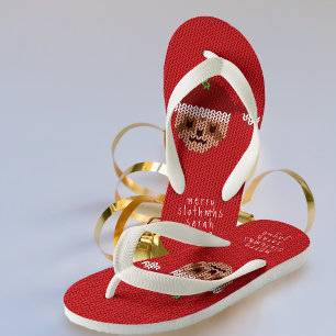 Cute Red Santa Sloth Personalise Christmas Holiday Kid's Thongs