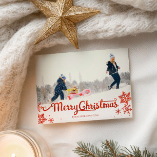 Cute Red Script Photo Snowflake Christmas Postcard