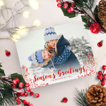 Cute Red Script Photo Winter Foliage Christmas Postcard<br><div class="desc">Simple cute photo Christmas card,  featuring a red calligraphy font,  great for dark pictures.</div>
