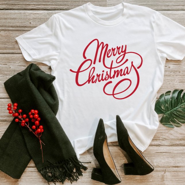 Cute Red Script Xmas Merry Christmas Holidays 2023 T-Shirt (Creator Uploaded)