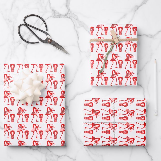 Cute, Red Silhouette, Happy Dance Wrapping Paper Sheet (Front)