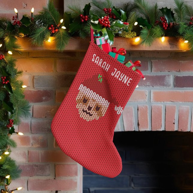 Cute Red Sloth Monogrammed Christmas Stocking (Santa Sloth is coming to town & he's here on this festive red christmas stocking. Just add your name)