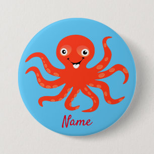 Cute Red Smiling Octopus Thunder_Cove 7.5 Cm Round Badge