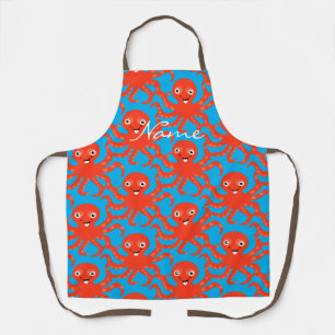 Cute Red Smiling Octopus Thunder_Cove Apron