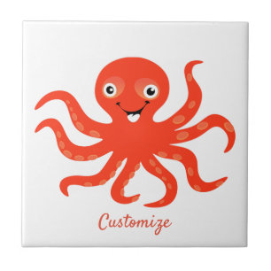 Cute Red Smiling Octopus Thunder_Cove Ceramic Tile