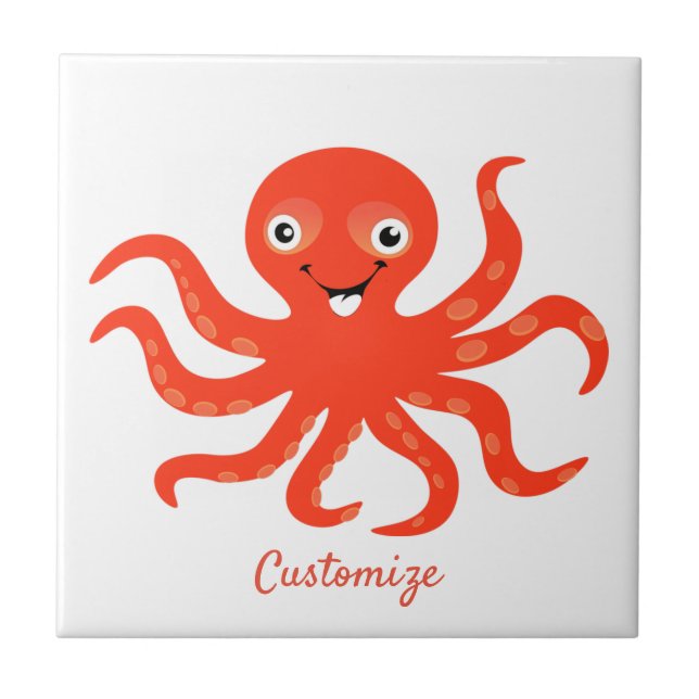 Cute Red Smiling Octopus Thunder_Cove Ceramic Tile (Front)