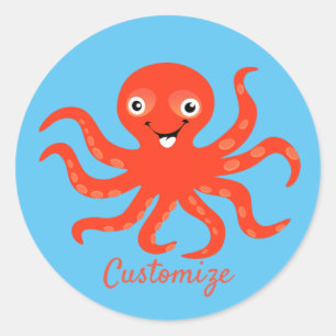 Cute Red Smiling Octopus Thunder_Cove Classic Round Sticker