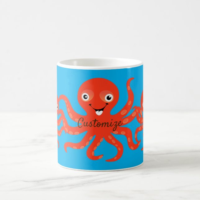 Cute Red Smiling Octopus Thunder_Cove  Coffee Mug (Center)