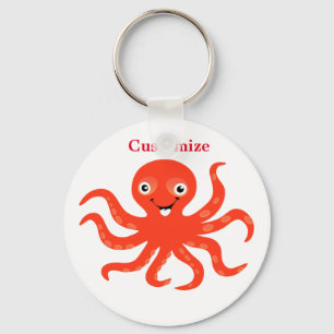 Cute Red Smiling Octopus Thunder_Cove Key Ring