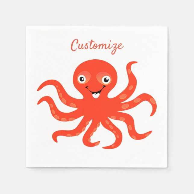 Cute Red Smiling Octopus Thunder_Cove Napkin (Front)