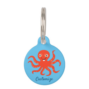 Cute Red Smiling Octopus Thunder_Cove  Pet Tag