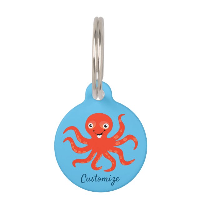 Cute Red Smiling Octopus Thunder_Cove  Pet Tag (Front)