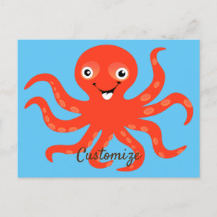 Cute Red Smiling Octopus Thunder_Cove  Postcard