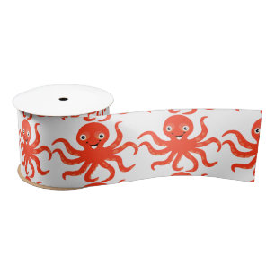 Cute Red Smiling Octopus Thunder_Cove Satin Ribbon