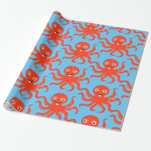 Cute Red Smiling Octopus Thunder_Cove Wrapping Paper