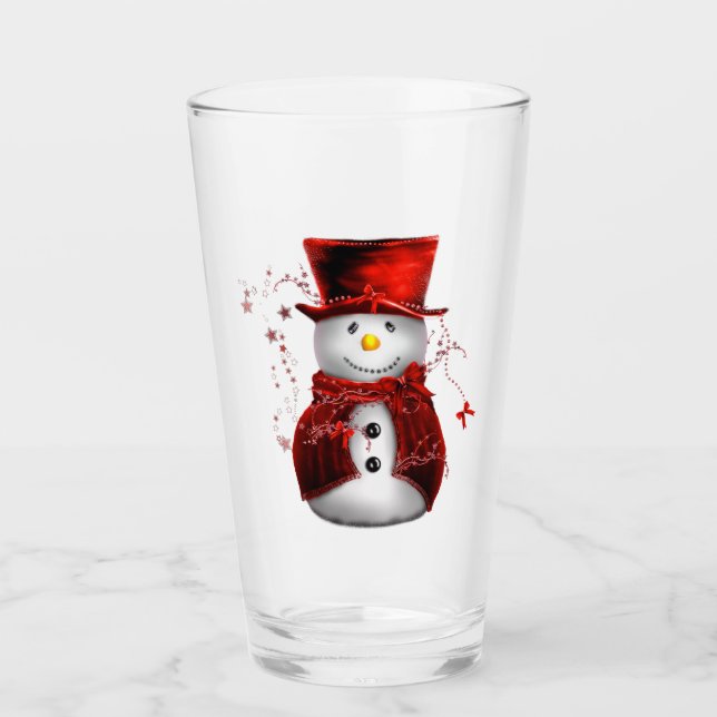 Cute Red Snowman Christmas Glass (Front)