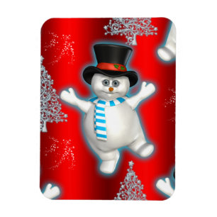 Cute Red Snowman Christmas Magnet