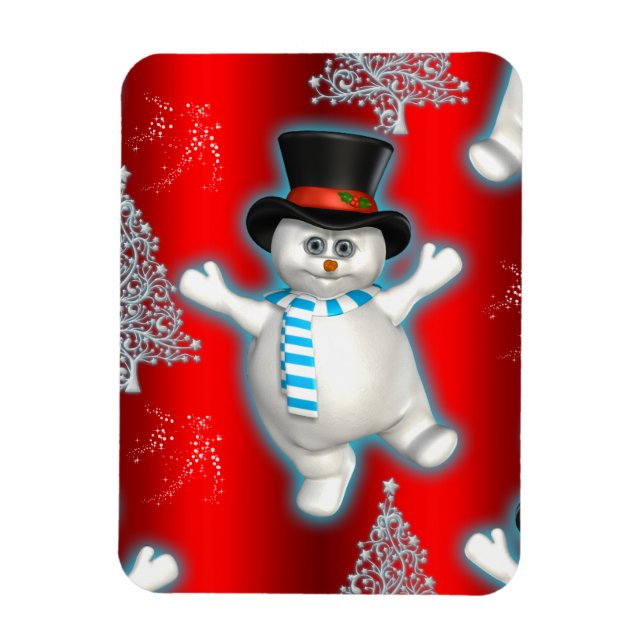Cute Red Snowman Christmas Magnet (Vertical)