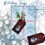 Cute Red Snowman Gift Tags<br><div class="desc">Take a look at this beautifully crafted Gift tag with Snowman on a burgundy-red background. This gift tag is customisable by changing the Statement with the Family name. Add to your Christmas Gifts.</div>