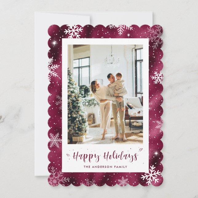 Cute Red Snowy Photo Holiday Card (Front)