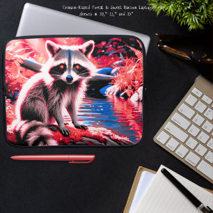 Cute Red Sparkle Forest Crimson-Kissed Racoon 15" Laptop Sleeve