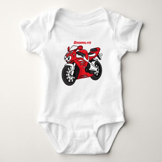 Cute red sports motorcycle cartoon baby bodysuit (Front)