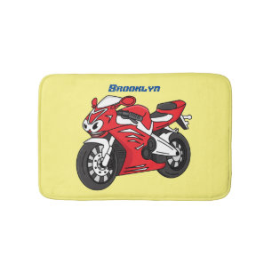 Cute red sports motorcycle cartoon bath mat