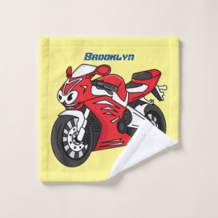 Cute red sports motorcycle cartoon bath towel set