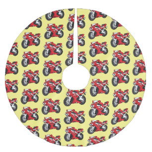 Cute red sports motorcycle cartoon brushed polyester tree skirt