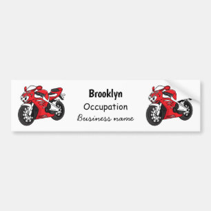Cute red sports motorcycle cartoon bumper sticker