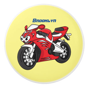 Cute red sports motorcycle cartoon ceramic knob