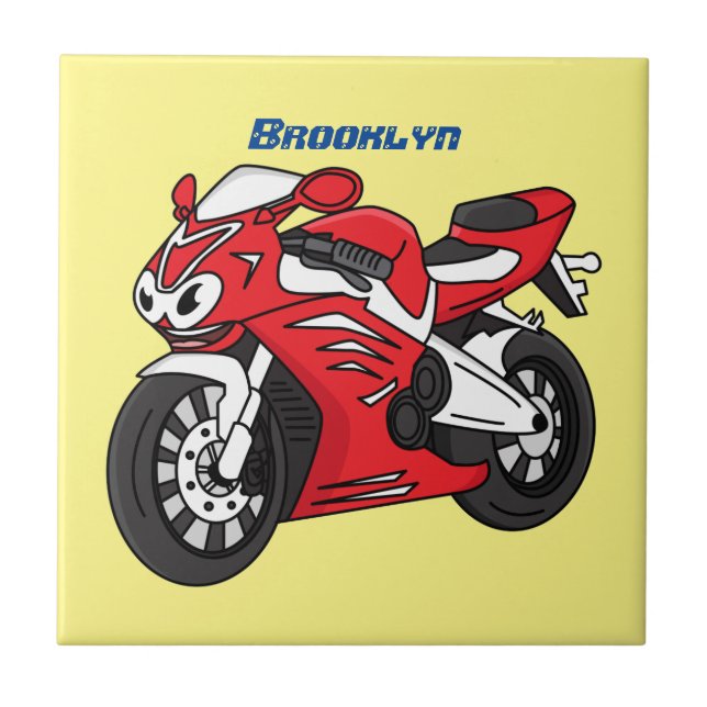 Cute red sports motorcycle cartoon ceramic tile (Front)