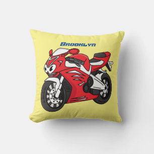 Cute red sports motorcycle cartoon cushion