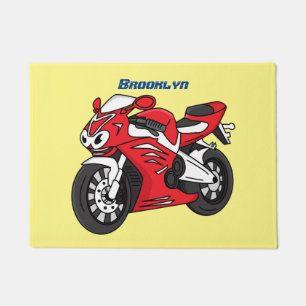 Cute red sports motorcycle cartoon doormat