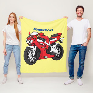 Cute red sports motorcycle cartoon  fleece blanket