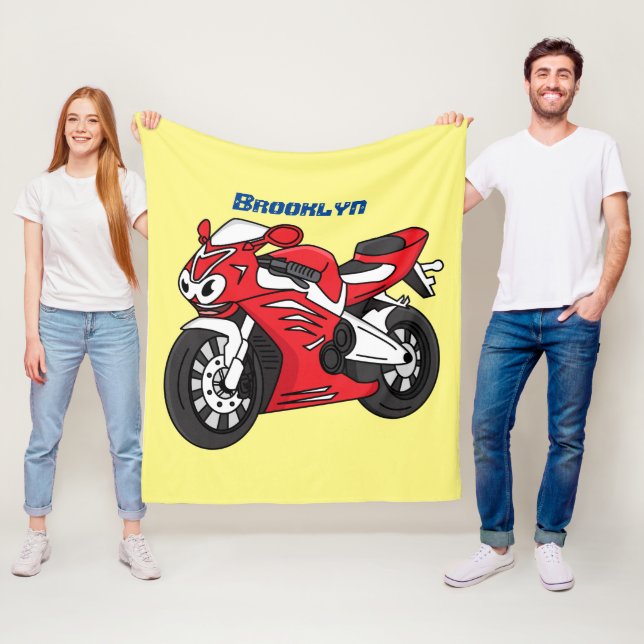 Cute red sports motorcycle cartoon  fleece blanket (In Situ)