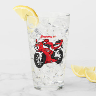 Cute red sports motorcycle cartoon glass