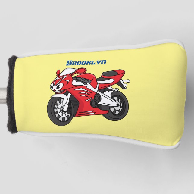 Cute red sports motorcycle cartoon golf head cover (Front)