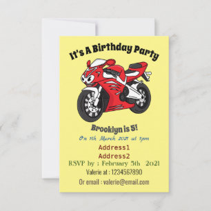Cute red sports motorcycle cartoon invitation