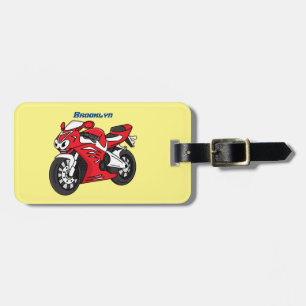 Cute red sports motorcycle cartoon  luggage tag