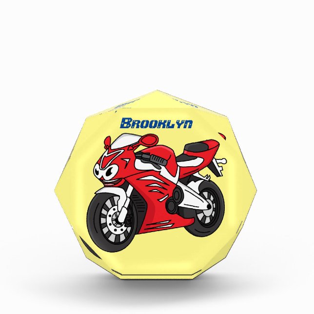 Cute red sports motorcycle cartoon photo block (Front)