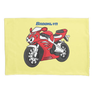 Cute red sports motorcycle cartoon pillowcase