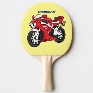 Cute red sports motorcycle cartoon ping pong paddle