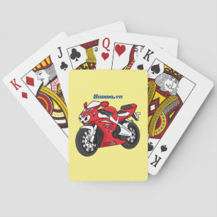 Cute red sports motorcycle cartoon playing cards