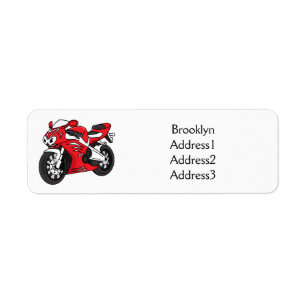 Cute red sports motorcycle cartoon  return address label