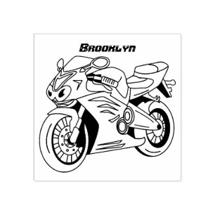 Cute red sports motorcycle cartoon  rubber stamp