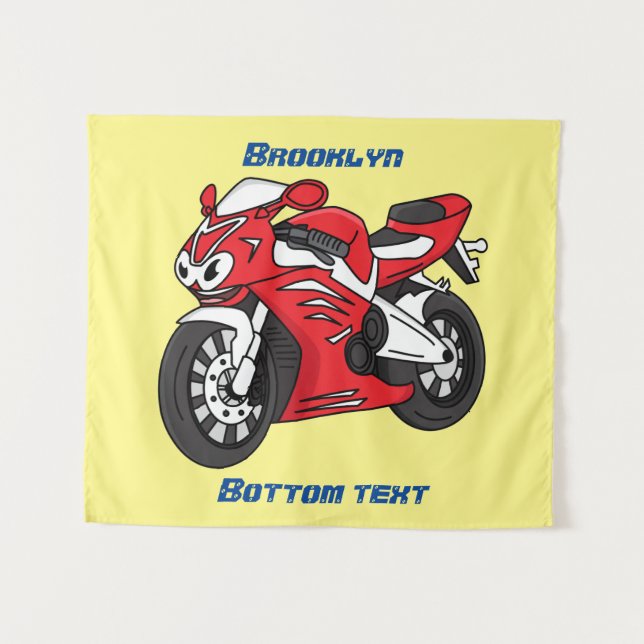 Cute red sports motorcycle cartoon tapestry (Front (Horizontal))