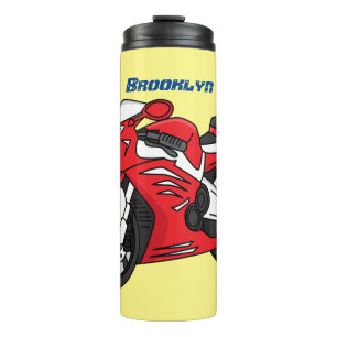 Cute red sports motorcycle cartoon thermal tumbler