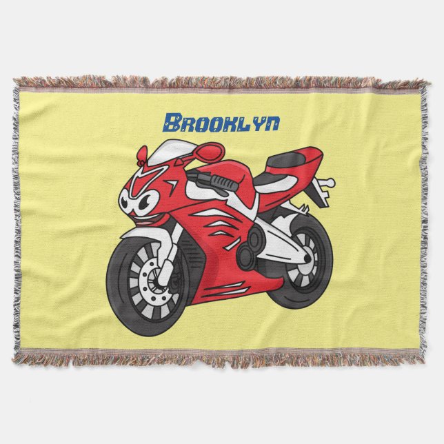 Cute red sports motorcycle cartoon throw blanket (Front)