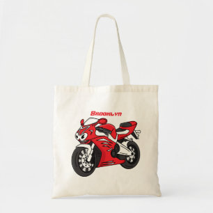 Cute red sports motorcycle cartoon tote bag